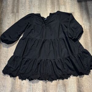 Old Navy Black Midi Dress with Lace Hem